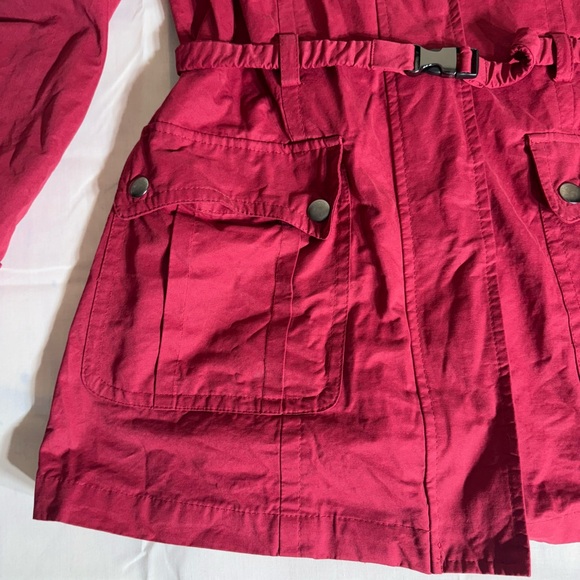 Women's Medium Ann Taylor Loft Outlet Hooded Red Utility Jacket Pockets - Picture 2 of 9